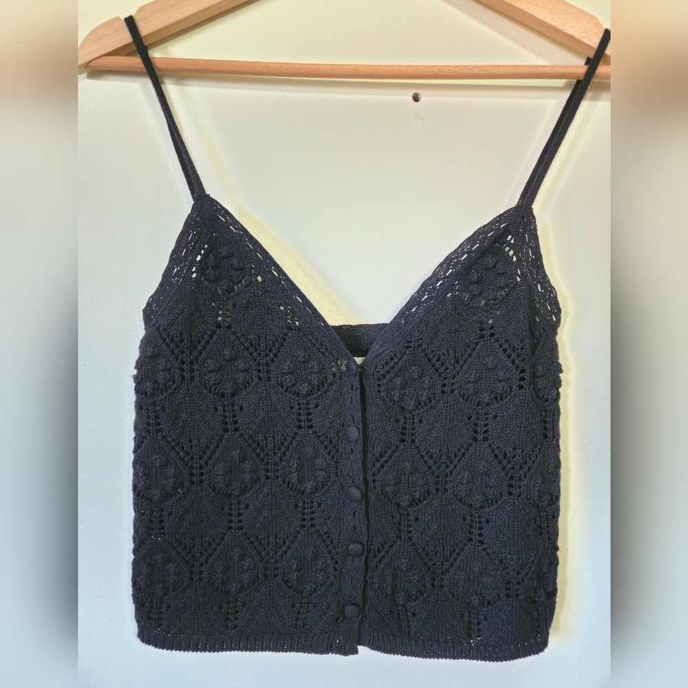 AEROPOSTALE Black Crochet Button Front Tank Top, XS